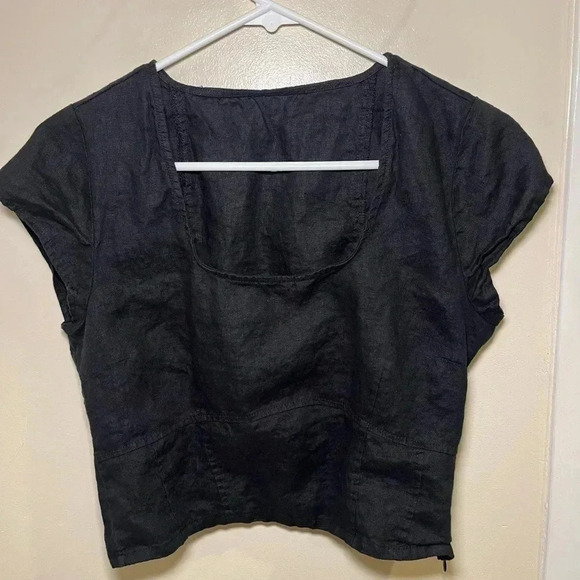 House of Harlow Size Medium 100% Linen Scoop Neck Size Zip Crop Top - Picture 1 of 8